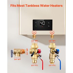 Kit de Válvulas de Servicio para Calentador de Agua sin Tanque de 3/4 Pulgadas, Latón sin Plomo, 2 Piezas, Válvulas de Aislamiento NPT de 3/4\", Válvulas PTC de 3/4\" para Calentadores de Agua - Product Image 4