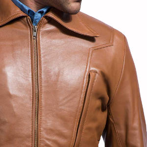 Chaqueta de Cuero Genuino Marrón para Hombre, Chaqueta de Cuero Clásica Informal, Chaqueta de Cuero Ajustada a la Moda, Fabricante Personalizado - Product Image 4