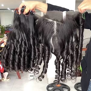 Extensiones de Cabello Natural Ondulado Negro de Alta Calidad con Frontal y Paquetes para Hacer Pelucas - Product Image 1