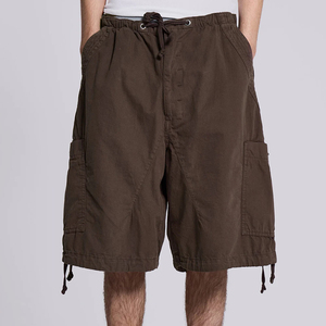 Pantalones Cortos Cargo de Color Sólido para Hombre, Cintura Media, Cierre con Cordón, Material de Lona, Estilo Casual con Bolsillos, Diseño Transpirable - Product Image 1