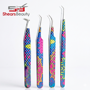 Diamond Grip L Type High Quality Precision Anti Static Custom Logo Durable Eyelash Tweezers Stainless Steel Eyelash Tweezers - Product Image 1