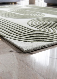 Tapis moderne abstrait tufté rectangulaire vert et blanc en laine et acrylique pour salon avec dos antidérapant en caoutchouc - Product Image 2