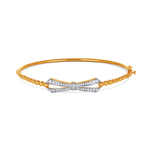 18K <b>Gold</b> Diamond Bow <b>Bracelet</b> | Two-Tone <b>Beaded</b> Bangle with Pavé Diamond Accents - Product Image 2