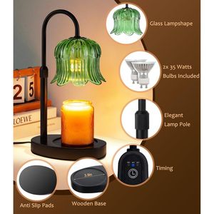 Lampe chauffe-cire en forme de fleur avec minuterie, lumière à intensité variable et sans flamme, brûleur de bougies tulipe, diffuseur de parfum sans flamme - Product Image 5