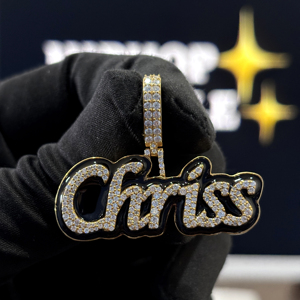<b>Custom</b> Script <b>Name</b> Pendant 925 Sterling Silver VVS Moissanite Fully Iced Black Enamel Hip Hop <b>Necklace</b> Gold Plated Bling Jewelry - Product Image 3