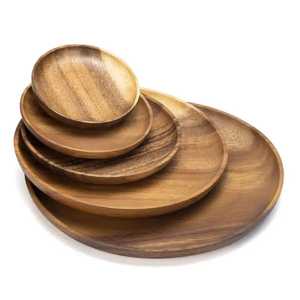 Modern Round Wooden <b>Plate</b> Dish with Engraving Technique Eco-Friendly <b>Disposable</b> Dinnerware for Business Gifts - Product Image 1