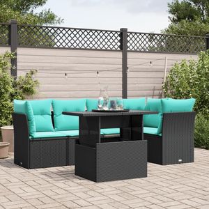 Set di divani da giardino in polyrattan nero da 6 pezzi con cuscini, mobili da giardino - Product Image 1