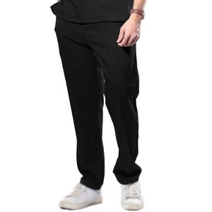 Ensemble de blouses médicales noires pour hommes à col en V avec poche, uniforme d'hôpital en tissu tissé coton-polyester - Product Image 3