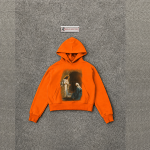 Sweat à capuche CHRISTIAN FASHION ORANGE JESUS FAITH avec imprimé religieux, poche avant, décontracté, en coton tricoté, coupe oversize, hiver, brodé - Product Image 5