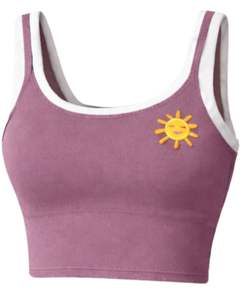 Ensemble jupe deux pièces mauve personnalisé pour femme : débardeur court avec patch graphique et mini-jupe taille haute extensible – Tenue décontractée d'été - Product Image 2