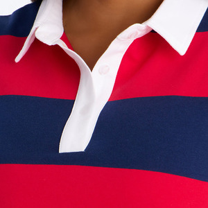 Polo court rayé rouge et bleu pour femme, style preppy, en tissu Oxford rouge et bleu marine, à manches courtes, personnalisé et sportif - Product Image 4