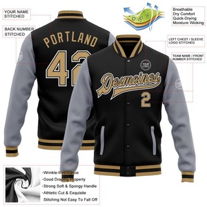 Chaqueta Varsity Personalizada en Negro, Dorado Antiguo y Gris, Chaqueta Bomber de Dos Tonos con Cierre Completo, Chaqueta Letterman Premium Unisex para Ropa Deportiva de Equipo - Product Image 2