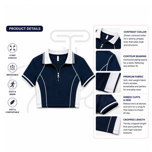 Polo Corto para Mujer, Camiseta de Verano de Manga Corta con Media Cremallera, Blusa Casual Ajustada, Camiseta con Logotipo Personalizado, Nueva Camiseta Polo Elegante - Product Image 5