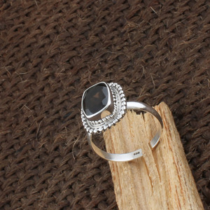 Bague vintage en argent sterling 925 avec quartz fumé, grande pierre précieuse chocolat taille émeraude, style victorien, pour femme, bijoux fins - Product Image 4