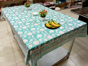 Nouvelle Nappe Tendance Faite Main en Coton Indien Écologique Imprimé Floral Vert et Blanc, Taille Double/Queen, Style Français - Product Image 3