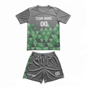 Custom Men Soccer Jersey Gray Green Geometric Sublimated Print Moisture Wicking Polyester V-Neck Short Sleeve <b>Athletic</b> Fit - Product Image 6