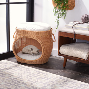Lit pour animaux de compagnie artisanal en rotin naturel, maison pour chien en osier avec coussin, meubles pour chat, canapé pour animaux de compagnie fait main pour petits animaux - Product Image 5