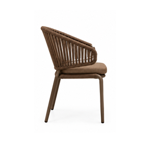 Silla de Comedor Contemporánea con Respaldo Tejido, Estructura de Aluminio y Cojín Marrón para Hoteles, Cafés y Restaurantes de Lujo - Product Image 3