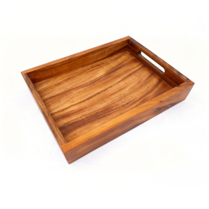 Plateau de rangement rectangulaire léger et poli en acacia Kalea pour la décoration intérieure - Product Image 2
