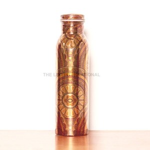 Bouteille d'eau ayurvédique en cuivre à motif floral moderne, style original, récipient en cuivre pur, émail coloré, pour eau bouillante et yoga - Product Image 2