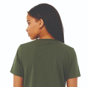 T-shirt décontracté ajusté à col en V pour femme, vert olive uni, en coton, à manches courtes, personnalisable avec logo, vente en gros - Product Image 6