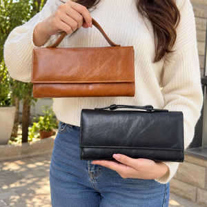 Gran oferta de diseñador de cuero genuino elegante cartera embrague Multi tarjetero monedero tarjeta de crédito embrague de cuero Real para mujer - Product Image 1