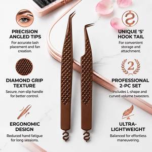 Pinces à cils de précision en acier inoxydable avec pointe lisse et poignée texturée pour une application précise - Product Image 6