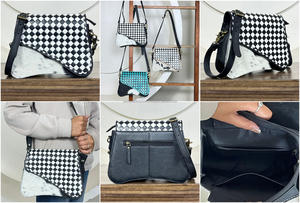 Elegent Designer Hand Tooled Cowhide Leather Crossbody <b>Bag</b> Checkered Flap Purse Western Shoulder <b>Bag</b> OEM Wholesale Custom - Product Image 3