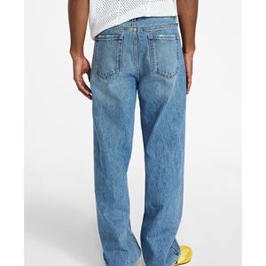 Jean baggy droit personnalisé pour homme – Denim épais délavé de haute qualité, style streetwear, coupe large, couleur mi-sombre - Product Image 5