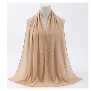 Elegant Women's Chiffon Scarf With Pearl Embroidery Long Beige <b>Wedding</b> <b>Shawl</b> All Seasons Fashion Accessory - Product Image 1