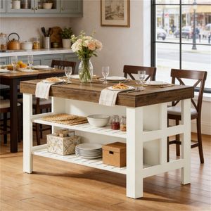 Isola Cucina Multifunzionale con Bancone Colazione, Mobile Contenitore, Tavolo da Pranzo e Porta Posate - Product Image 4
