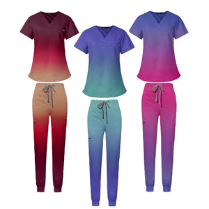 Ensembles de Blouses et Pantalons Médicaux Personnalisables Légers et Tendance pour Femmes 2026 – Hauts Ombrés à Col en V et Pantalons – Uniformes d'Hôpital pour Infirmières en Polyester et Coton - Product Image 1