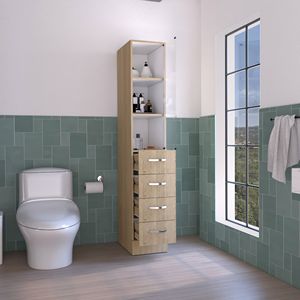 Mobiletto Vanguard in lino con quattro cassetti e tre ripiani, colore pino chiaro/bianco, per bagno - Product Image 5