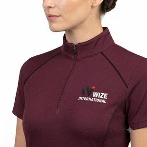 WIZE INTERNATIONAL Women's <b>Maroon</b> Short Sleeve Zipper Polo Shirt Quick Dry Knitted Polyester Front Logo - Product Image 4