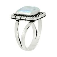 Bague de mariage fine en argent sterling 925 massif, design carré vintage, sertie de pierre de lune arc-en-ciel, idéale pour les cadeaux de fête