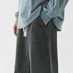 Denim Unisex 100% Cotton Quick Dry High Waist Heavyweight Vintage Regular Fit Straight Embroidery Multiple colors <b>Baggy</b> Style - Product Image 2