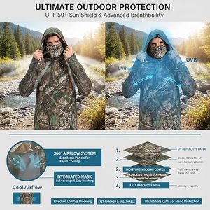 Men's <b>Camo</b> Hoodie Hunting Shirts with Separate Mask UPF 50+ Long Sleeve Fishing Sweatshirt Camp - Product Image 6