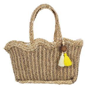 Sac fourre-tout en paille tissé à la main de haute qualité, fermeture éclair, design à bord ondulé, écologique, vintage, décontracté pour la plage, sac de transport d'été - Product Image 1