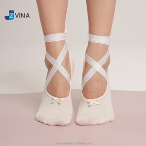 JZVINA <b>Ladies</b> Tie Wrap Ballet Socks Non <b>Slip</b> Ankle Cross Strap Soft Breathable Knit Socks Custom Logo Multi Color For Yoga Dance - Product Image 2