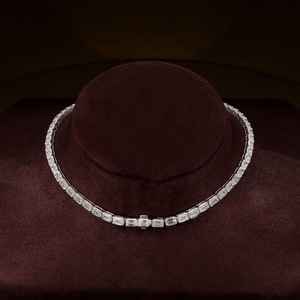 Sterling Silver Rhodium Plated Moissanite Emerald Cut Tennis <b>Necklace</b> Iced Chain Hip Hop Bling <b>Statement</b> Jewelry - Product Image 5