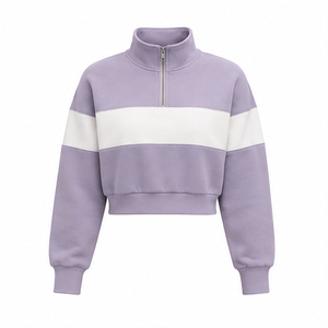 Sudadera Corta Personalizada Color Lila Ahumado para Mujer, Estilo Urbano, con Media Cremallera, Tejido French Terry - Product Image 1
