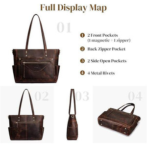 Brown Women Fashion Genuine Leather Tote Bag Shoulder Crossbody <b>Handbag</b> with Zipper Durable Travel Bag - Product Image 2