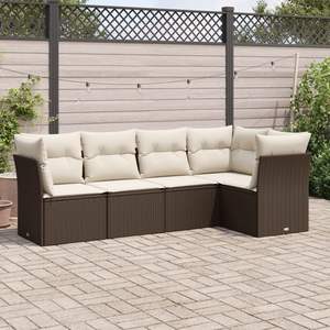 Set Divano da Giardino Modulare in Rattan PE Marrone a 5 Pezzi, Design Componibile - Product Image 1