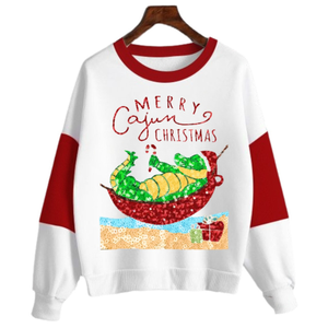 Women's Merry Cajun Christmas Sequined Pullover Crew Neck Sweater - Product Image 1
