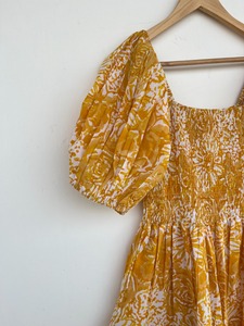 Yellow Floral Smocked Bodice Short Sleeve Lightweight Cotton <b>Summer</b> Maxi <b>Dress</b> Women's Spring <b>Dress</b> <b>Bohemian</b> Fashion Clothing - Product Image 3