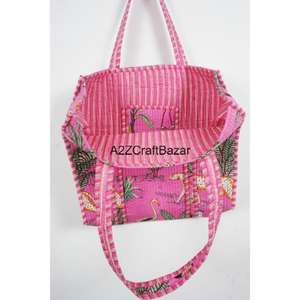 Sac fourre-tout de plage matelassé en coton rayé fait main à longues poignées pour femme, écologique, style bohème indien, pour le shopping, les expositions et les fêtes - Product Image 6