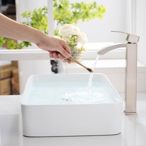 Rubinetto Moderno Monocomando per Bagno, Finitura Nichel Spazzolato, Rubinetto Monoforo per Lavabo o Mobile Bagno - Product Image 2