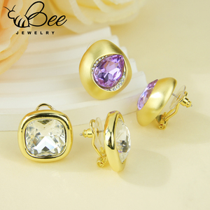European Exquisite Crystal Statement Copper <b>Stud</b> <b>Earrings</b> 14k Gold Square Moissanite Color Stone <b>Earring</b> - Product Image 4