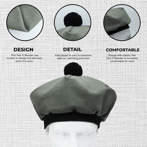 Bonnet écossais personnalisé en laine unie gris sauge avec pompon, vente en gros - Product Image 4