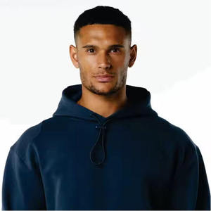 Survêtement à capuche bleu marine pour homme, manches longues, couleur unie, décontracté, respirant, en coton mi-lourd, coupe classique - Product Image 5